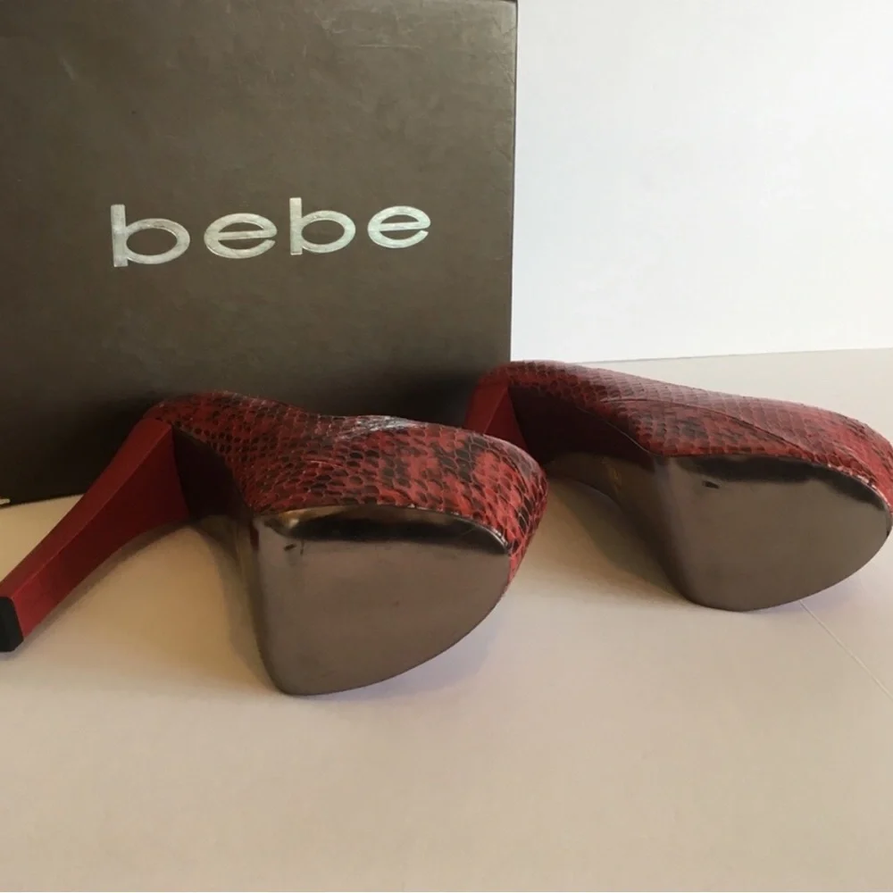 NIB BEBE KHLOE RARE EXOTIC PYTHON!! Red High Heel Pumps Size 8 - Picture 4 of 7